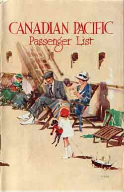 Passenger List, Canadian Pacific SS Empress of Australia - July 1928 - Front Cover