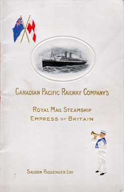 1909-04-09 Passenger List for Empress of Britain