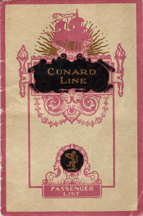 List of Passengers aboard the Cunard Line RMS Aquitania November 1927