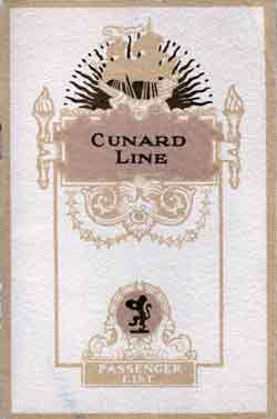 Passenger List, Cunard Line RMS Aquitania Nov 1928