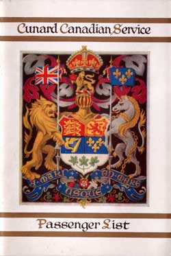 Passenger List, Cunard Line, RMS Ausonia - October 1925 - Front Cover