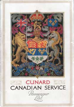 Passenger List, Cunard Line RMS Ausonia 1928