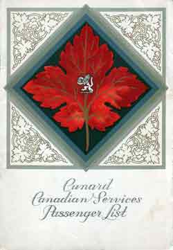 Passenger List, Cunard Line RMS Ausonia - Sep 1928