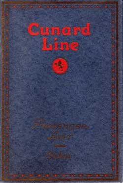 Passenger List, Cunard Line RMS Lancastria - 1926