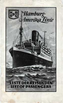 Front Cover, 1926-08-18 SS Westphalia Passenger List