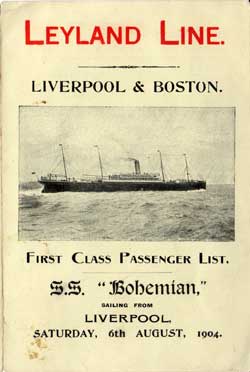 1904-08-06 Passenger List for the SS Bohemian