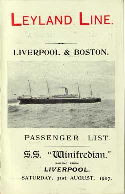 1907-08-31 Passenger List for the SS Winifredian