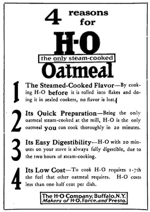 HO Steam Cooked Oatmeal Ad 1914