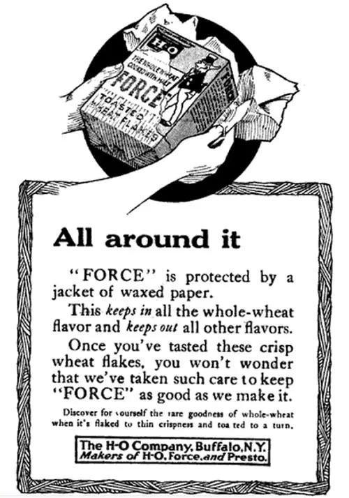 HO "FORCE" Toasted Wheat Flakes 1914 Ad