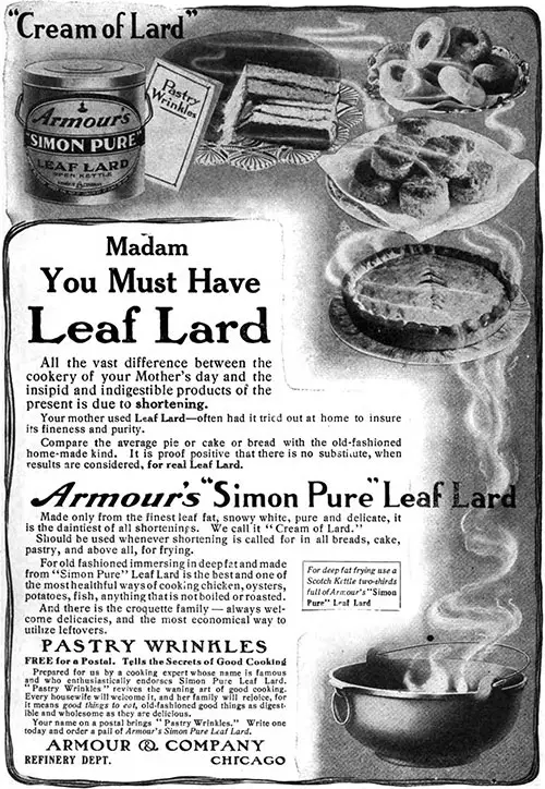 Advertisements for Armour's Pure Leaf Lard, American Cookery, June 1912