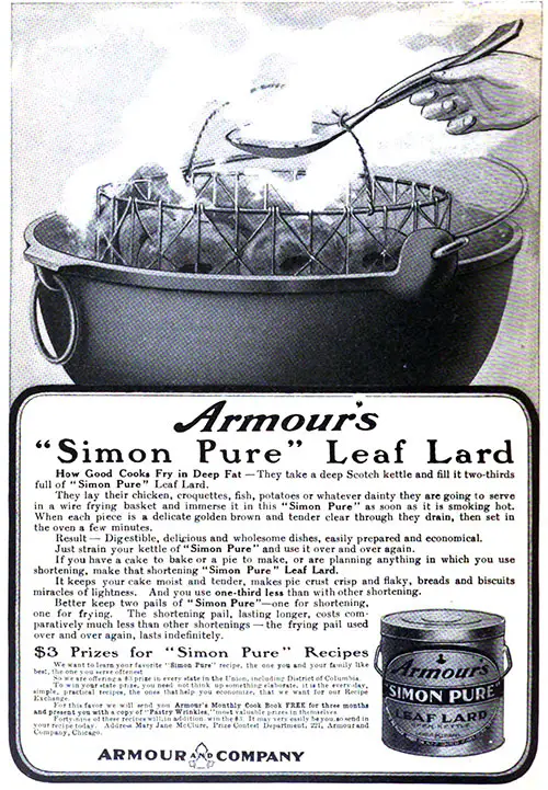 Armour's Leaf Lard Advertisement, American Cookery, November 1912.