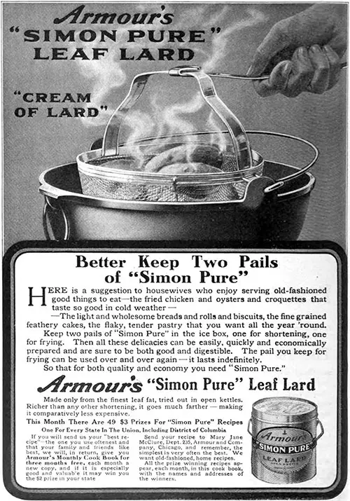 Armour's Leaf Lard Advertisement, American Cookery, December 1912.