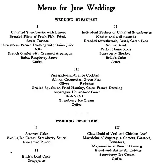 Menus for June Weddings