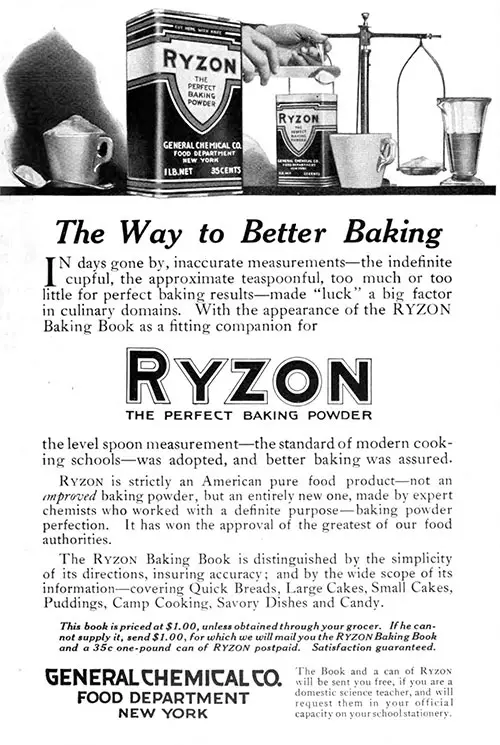 Ryzon - The Way to Better Baking Vintage Ad © May 1917 General Chemical Co.