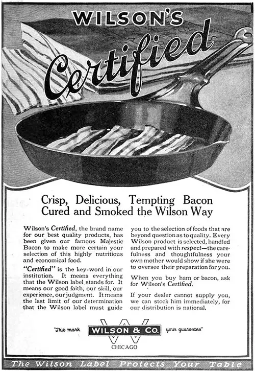 Wilson's Certified Bacon Vintage Ad © June 1919 Wilson & Co.