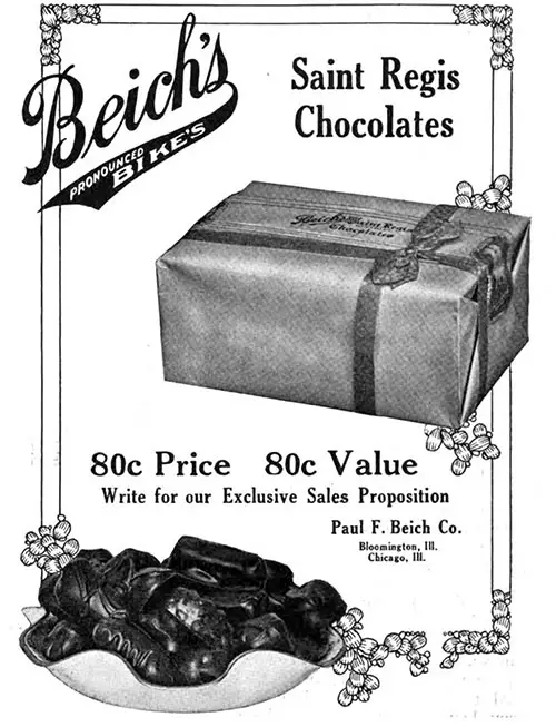 Beich's Chocolates Advertisement, Candy and Ice Cream Magazine, October 1915.