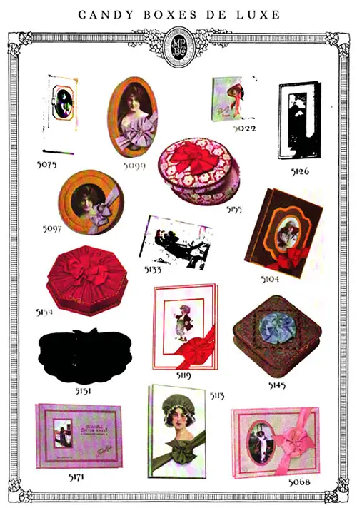 De Luxe Candy Boxes Color Advertisement, Candy and Ice Cream Magazine, November 1915.