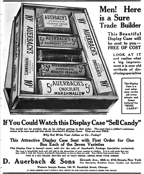 Auerbach Chocolates Advertisement, Candy and Ice Cream Magazine, January 1916.