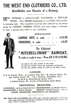 The West End Clothiers Co., Ltd. - London - 1908 Advertisement