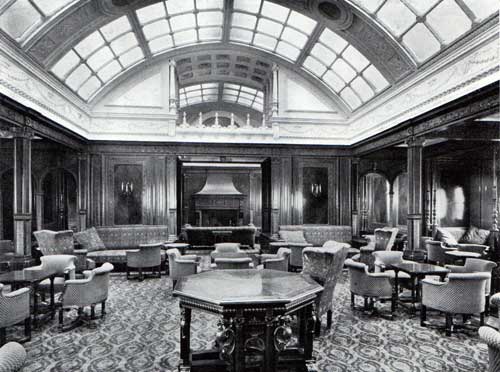 First Class Smoking Room on the RMS Mauretania of the Cunard Line, 1908.