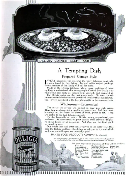Delicia Beef Hash Advertisement, Forecast Magazine, January 1920.
