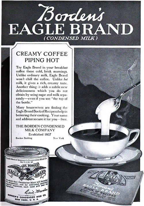 Creamy Coffee Piping Hot © 1920 The Borden Condensed Milk Company