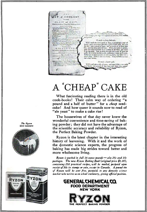 Ryzon - A "Cheap Cake" Vintage Ad © February 1920 General Chemical Co.