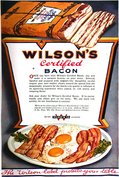 Wilson's Certified Bacon Vintage Ad © April 1920 Wilson & Co.