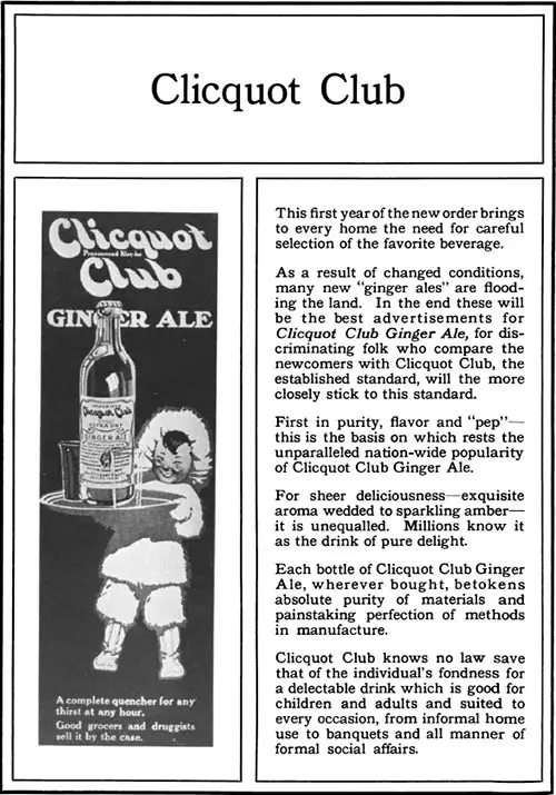 Cliquot Club Ginger Ale Advertisement, Forecast Magazine, April 1920.