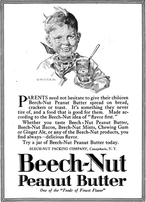 Beech-Nut Peanut Butter Advertisement, Forecast Magazine, April 1920.