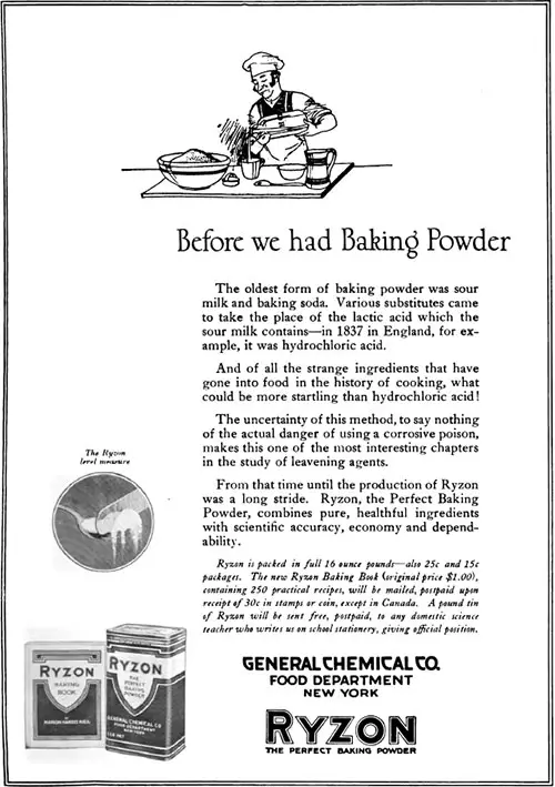 Ryzon - Before Baking Powder Vintage Ad © April 1920 General Chemical Co.