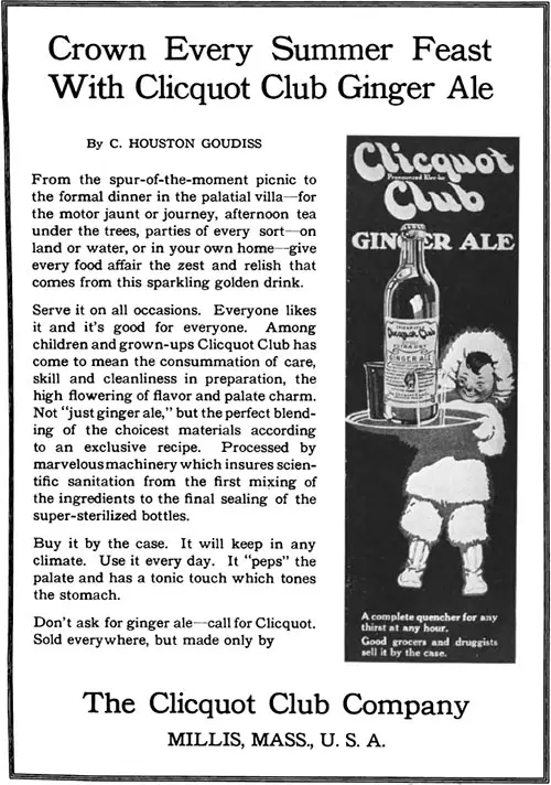 Cliquot Club Ginger Ale 'Summer Feast' Advertisement, Forecast Magazine, May 1920.