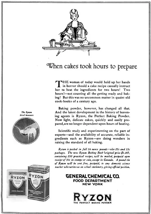 Ryzon - When Cakes Took Hours Vintage Ad © May 1920 General Chemical Co.