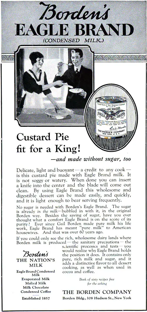 Custard Pie Fit For A King © 1920 The Borden Company