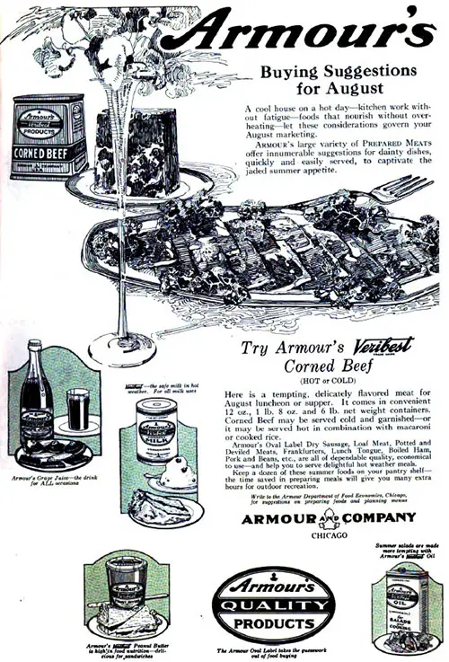 Armour Veribest Corned Beef, Forecast Magazine, August 1920.