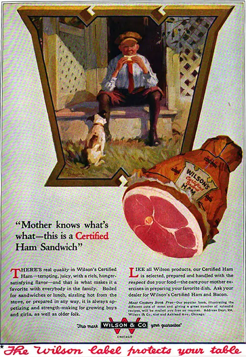 Wilson's Certified Ham Vintage Ad © October 1920 Wilson & Co.