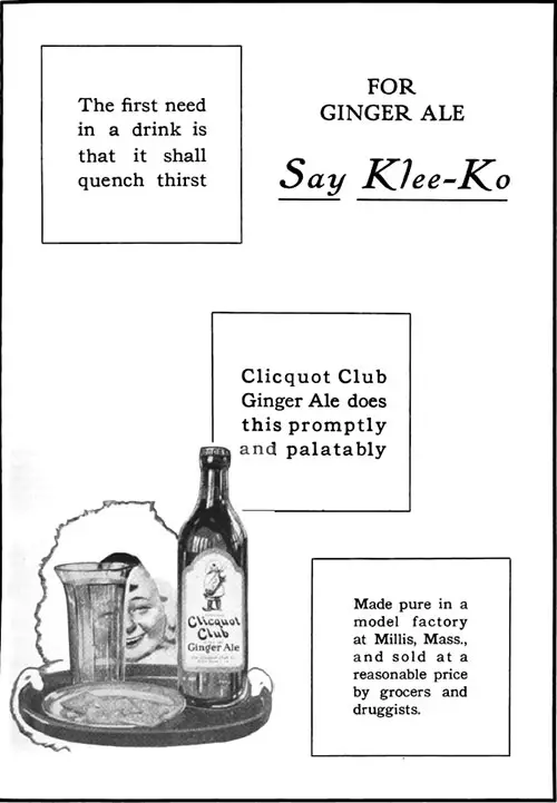 Cliquot Club Ginger Ale Advertisement, Forecast Magazine, October 1920.