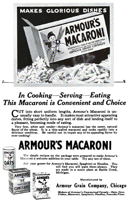 Armour's Macaroni Makes Glorious Dishes © 1920.