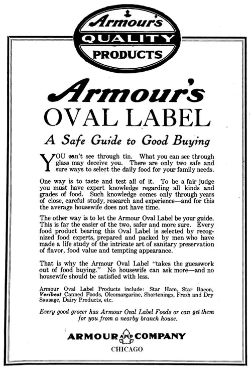 Armour's Oval Label Advertisement. Forecast Magazine, November 1920.