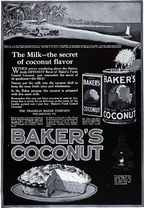 Baker's Coconut Advertisment, Forecast Magazine, November 1920.