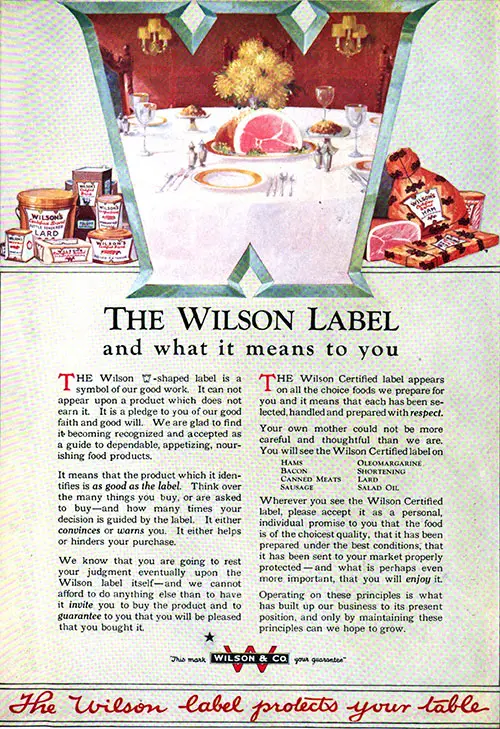 The Wilson Label and What It Means to You Vintage Ad © December 1920 Wilson & Co.