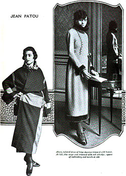 Tailored Dress of Beige Duvetyn and Blue Serge Coat by Jean Patou.