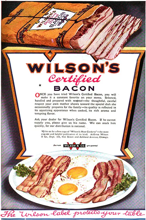 Wilson's Certified Bacon Vintage Ad © March 1920 Wilson & Co.