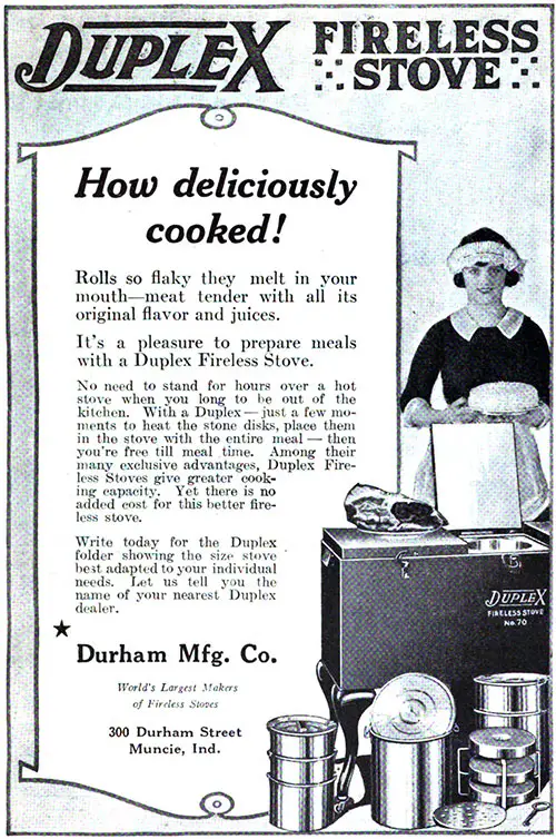 Duplex Fireless Stove Advertisement, Good Housekeeping Magazine, August 1920.