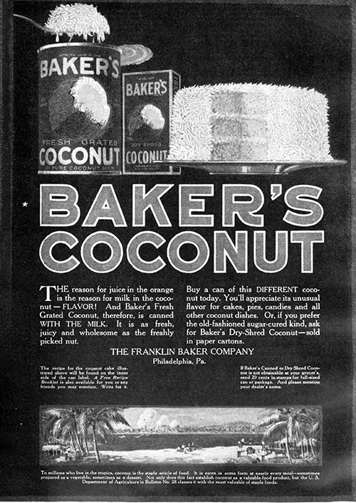 Baker's Coconut Cake Advertisment, Good Housekeeping Magazine, October 1920.