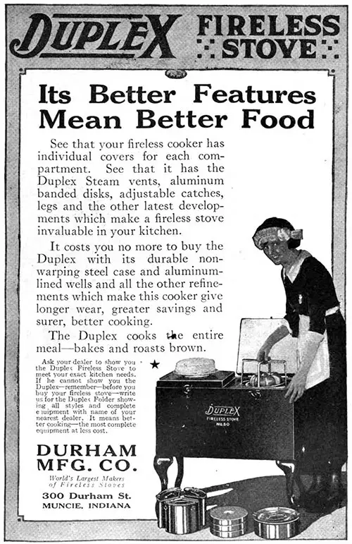 Duplex Fireless Stove Advertisement, Good Housekeeping Magazine, October 1920.