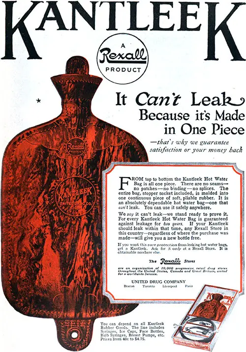 Advertisement for a Kantleek Hot Water Bag, Good Housekeeping Magazine, October 1920.