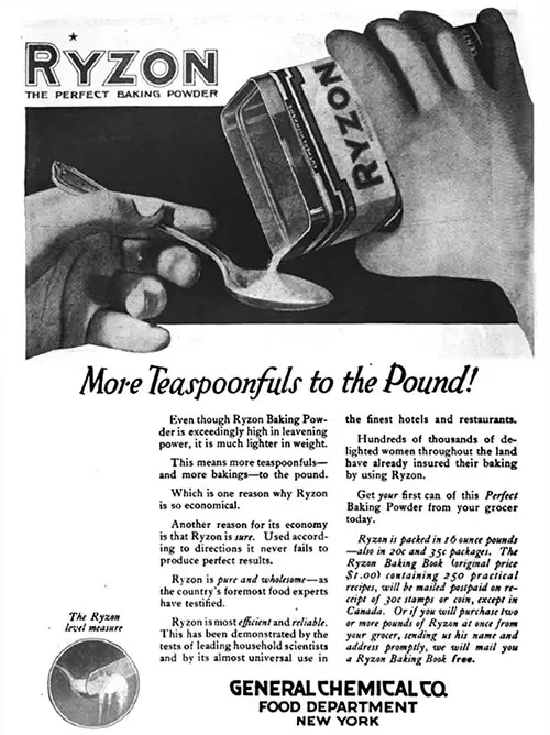 Ryzon - More Teaspoonfuls to the Pound Vintage Ad © October 1920 General Chemical Co.