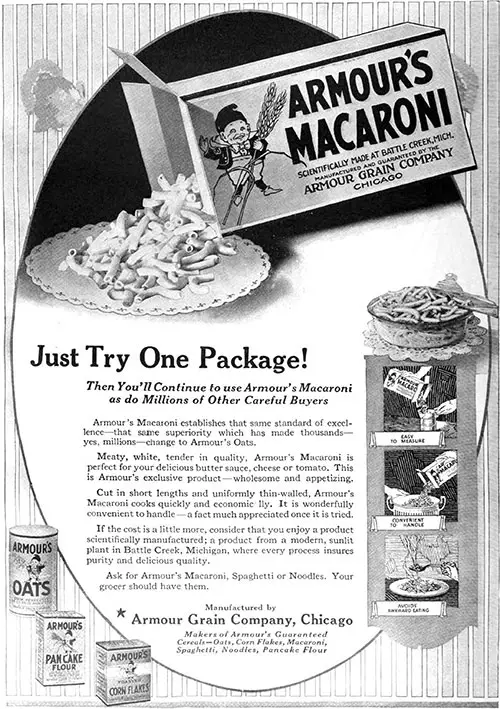 Armour's Macaroni Just Try One Package! © 1920