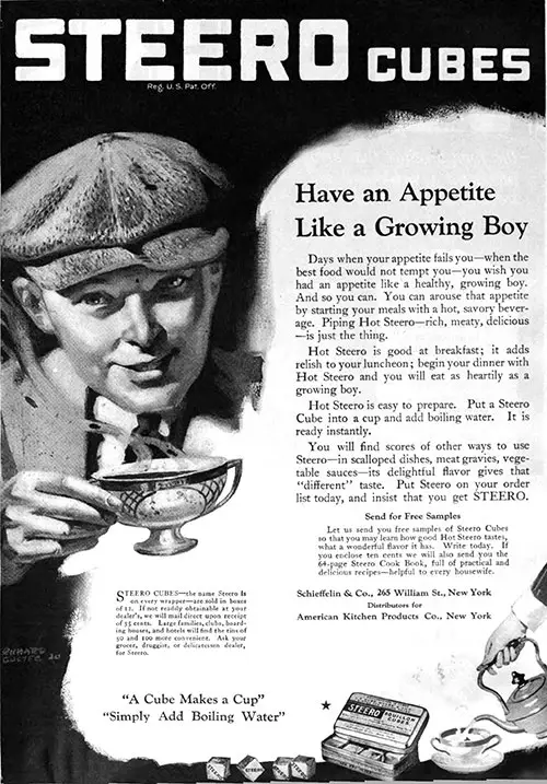 Steero Cubes Advertisement, Good Housekeeping Magazine, November 1920.